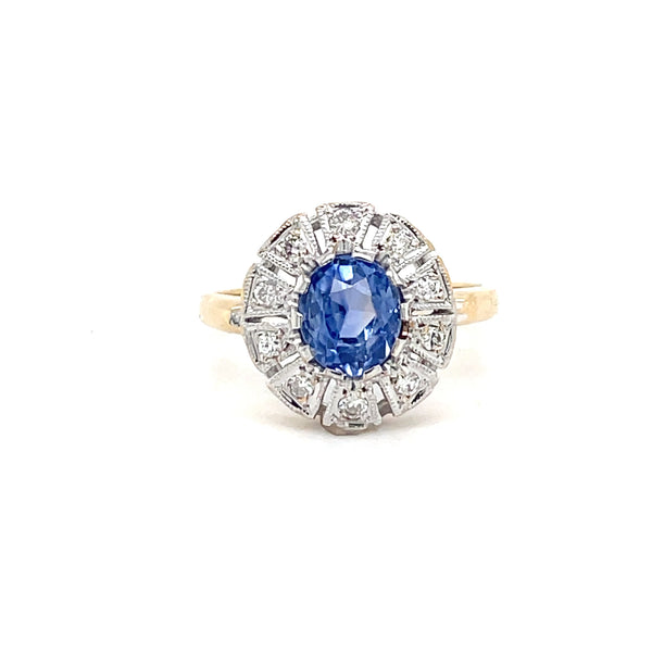 ESTATE 14K Two-tone Halo Sapphire Ring