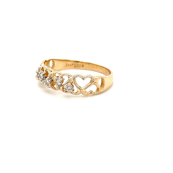 ESTATE 14K YELLOW GOLD HEART RING WITH 5 DIAMONDS