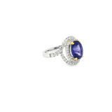 18k White Gold Oval Tanzanite and Diamond Double Halo Ring