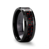 ANTONIUS Black Ceramic Band with Black & Red Carbon Fiber