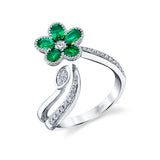 18kw Gold Emerald & Diamond Flower Ring