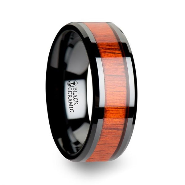 BOSOLU Black Ceramic Band with Padauk Wood Inlay - 6mm