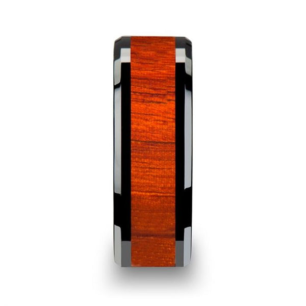 BOSOLU Black Ceramic Band with Padauk Wood Inlay - 6mm