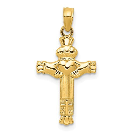 14KY Gold Claddagh Cross Pendant