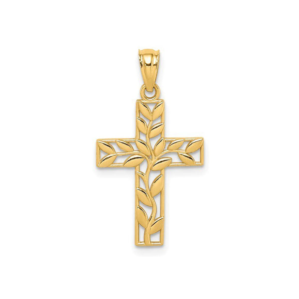 14k Yellow Gold Leaf Cross