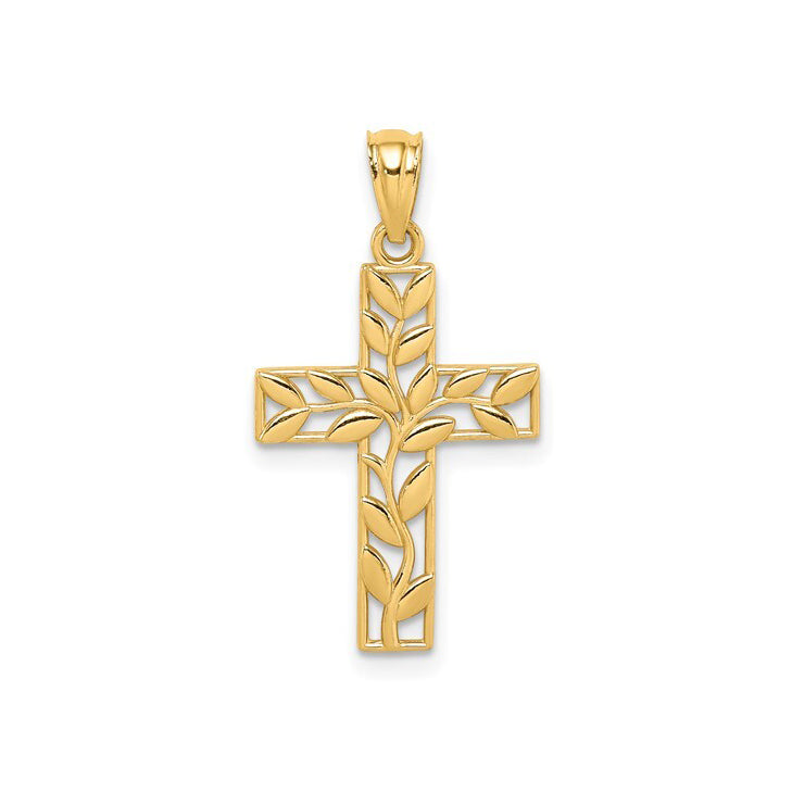 14k Yellow Gold Leaf Cross