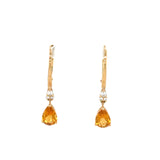 10k Yellow Gold Pear Citrine Leverback Earrings with Diamond Accents