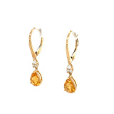 10k Yellow Gold Pear Citrine Leverback Earrings with Diamond Accents