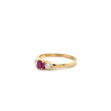 Estate 14k Yellow Gold Three-Stone Pink Sapphire and Diamond Ring