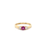 Estate 14k Yellow Gold Three-Stone Pink Sapphire and Diamond Ring