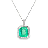 14K White Gold Custom Halo Emerald Necklace – 5.55ct Step-Cut Emerald with GIA Report