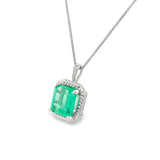 14K White Gold Custom Halo Emerald Necklace – 5.55ct Step-Cut Emerald with GIA Report