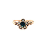 Estat 10K Yellow Gold Victorian-Style Ring with Teal Composite Gemstone & Imitation Seed Pearl