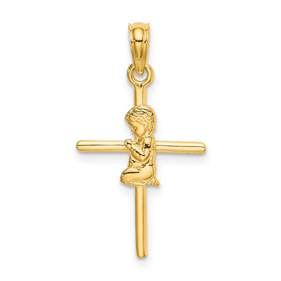 14ky Gold Praying Boy Cross Pendant