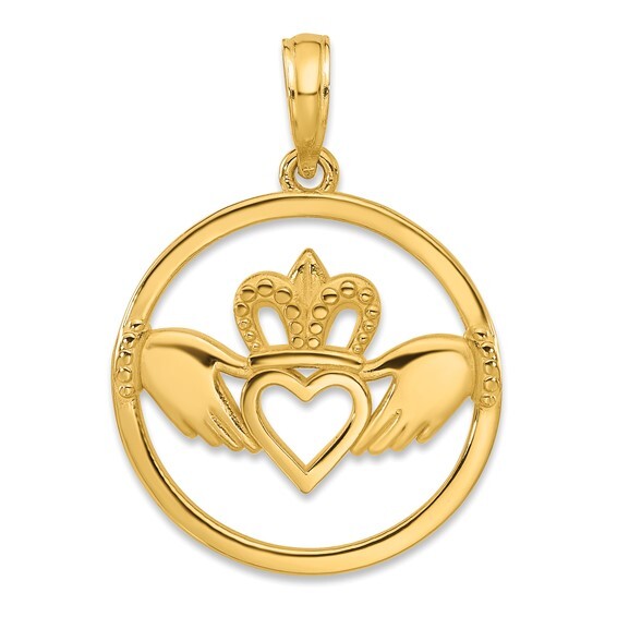 14ky Gold Claddagh Circle Pendant