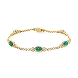 14K Yellow Gold Oval Emerald and Diamond Halo Bracelet – 7 Inch