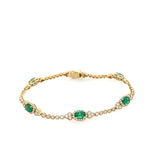 14K Yellow Gold Oval Emerald and Diamond Halo Bracelet – 7 Inch