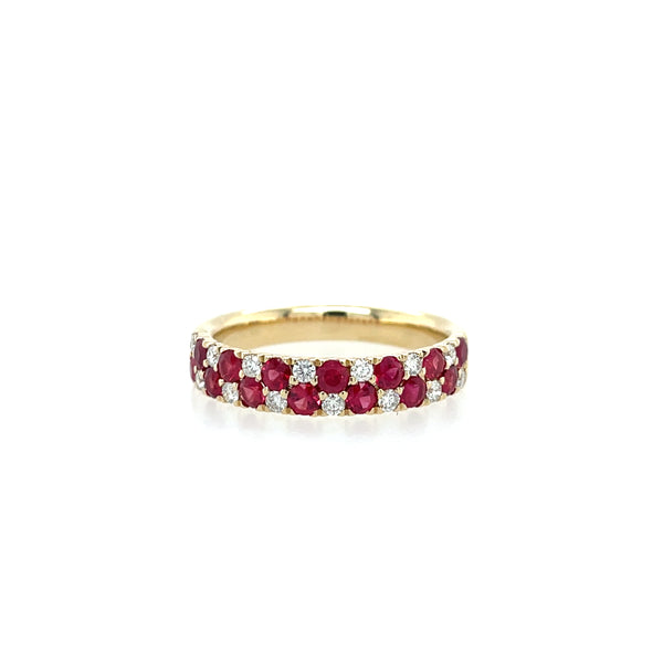 14K Yellow Gold Two-Row Ruby and Diamond Band