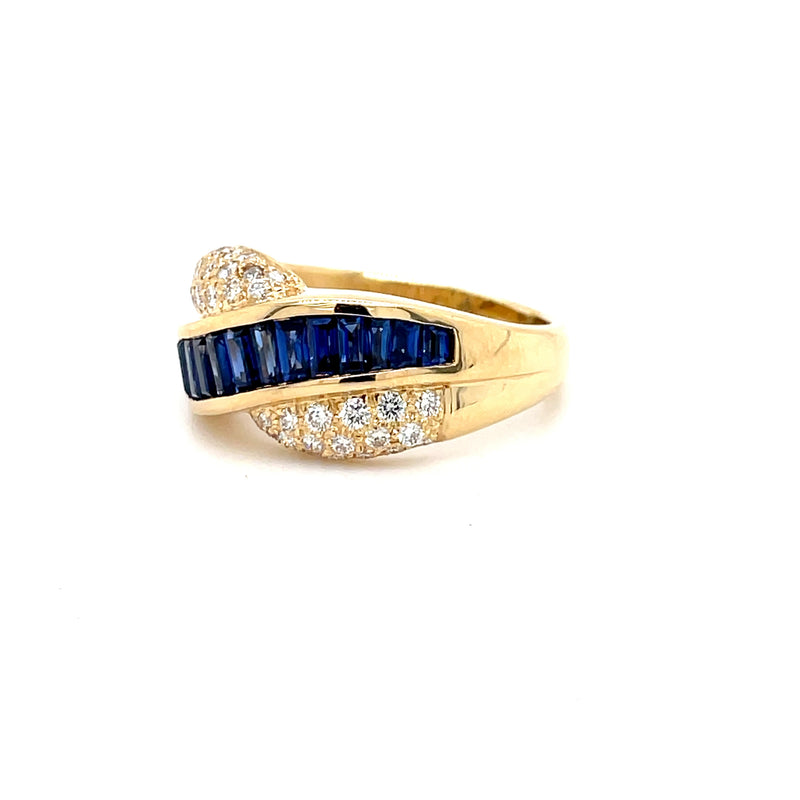 ESTATE 18K YELLOW GOLD SAPPHIRE AND DIAMOND RING