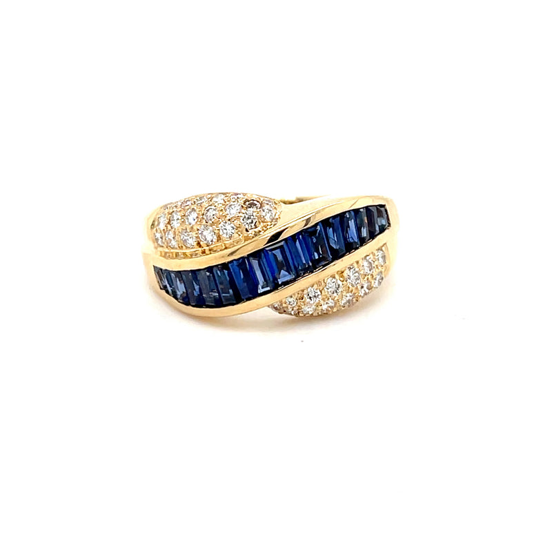 ESTATE 18K YELLOW GOLD SAPPHIRE AND DIAMOND RING