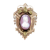 Estate 10K Yellow Gold Victorian Cameo Pendant/Brooch with Green Gold Leaf Accents