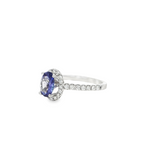 14k White Gold .96ct Oval Tanzanite and .42ctw Diamond Halo Ring
