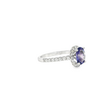 14k White Gold .96ct Oval Tanzanite and .42ctw Diamond Halo Ring