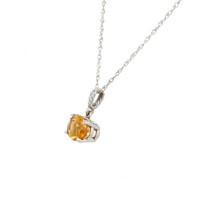 14K White Gold Horizontal Oval Citrine Necklace with Rope Style Bail – 18in. Length