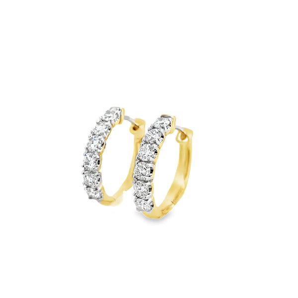 14K Yellow Gold Oval Diamond Hoop Earrings