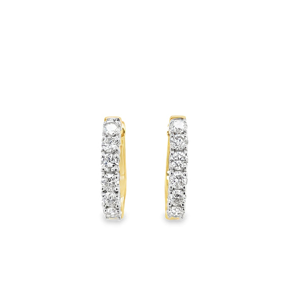 14K Yellow Gold Oval Diamond Hoop Earrings