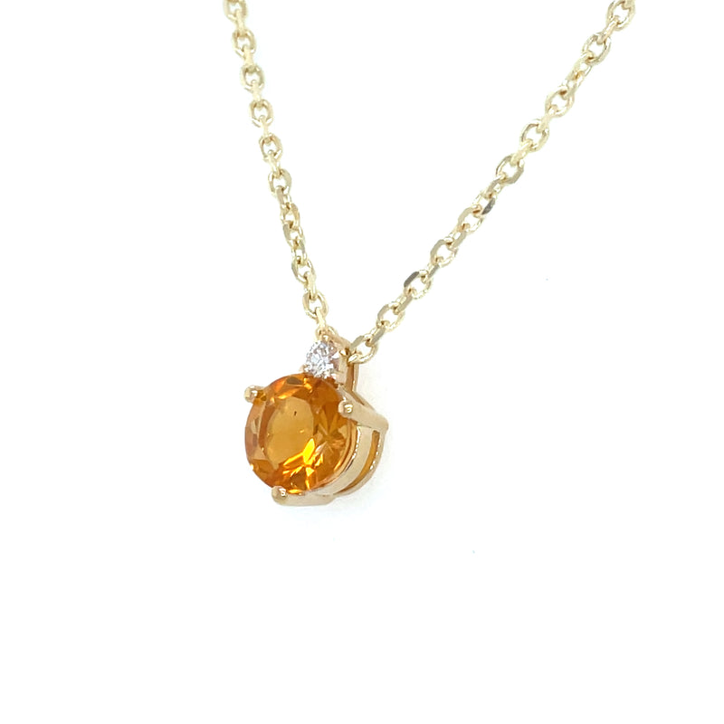 14K Yellow Gold Round Citrine Pendant with Diamond Accent – 18in. Adjustable Cable Chain