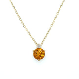 14K Yellow Gold Round Citrine Pendant with Diamond Accent – 18in. Adjustable Cable Chain