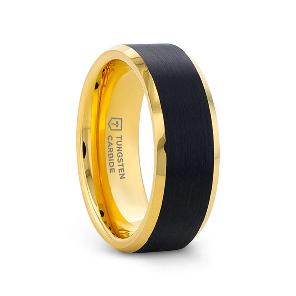 GASTON Gold Plated Tungsten Band With Brushed Black Center - 6mm