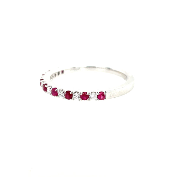 14K White Gold Ruby and Diamond Alternating Microprong Band