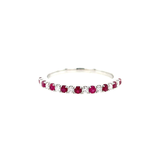 14K White Gold Ruby and Diamond Alternating Microprong Band