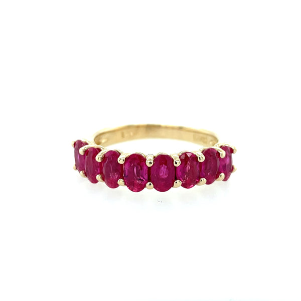 14K Yellow Gold Treated Ruby Shared Prong Band