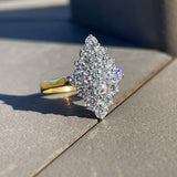 ESTATE 18K Two-tone Navette Shaped Diamond Cluster Ring