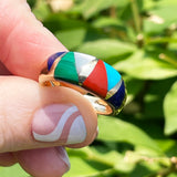 ESTATE 14K YELLOW GOLD FASHION RING WITH MULTI-GEMSTONE INLAY