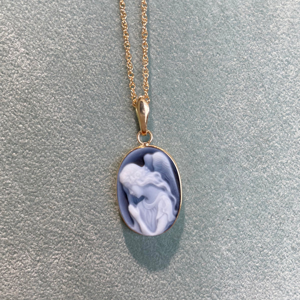 ESTATE GUARDIAN ANGEL BLUE AGATE CAMEO NECKLACE