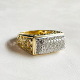 Estate 14K Yellow Gold Diamond Pave Ring with Scroll Detail