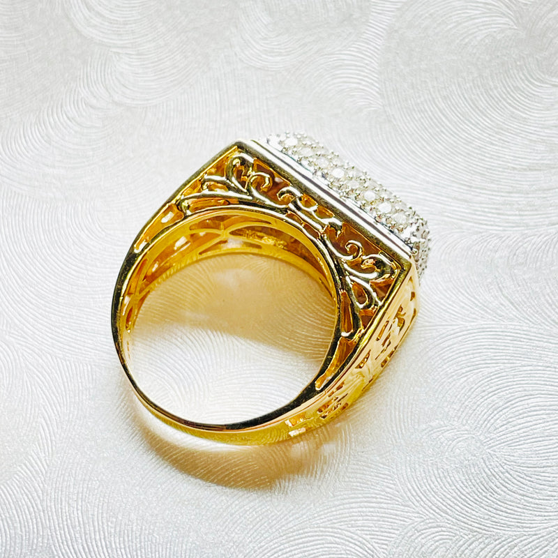 Estate 14K Yellow Gold Diamond Pave Ring with Scroll Detail