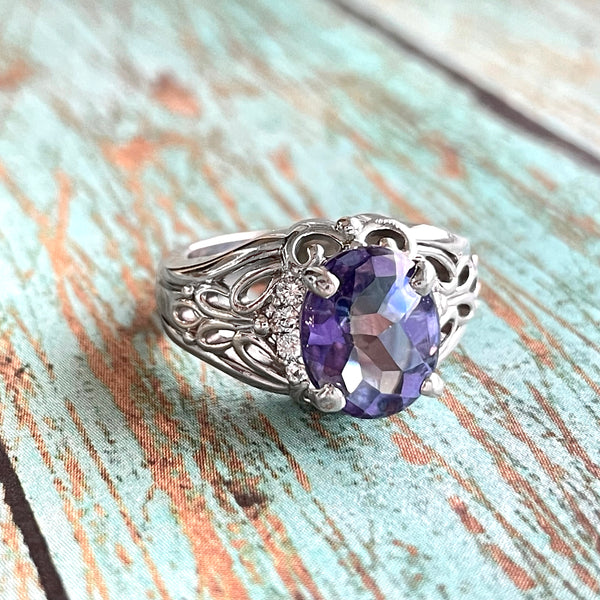 14K White Gold Violet Mystic Topaz & Diamond Butterfly Ring