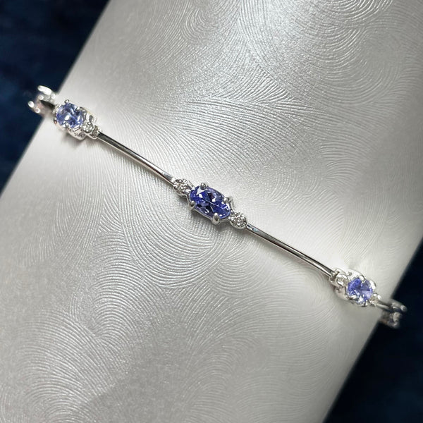 Estate 14K White Gold Link Bracelet with 2.00ctw Oval Tanzanite & Diamond Accents – 7 1/4