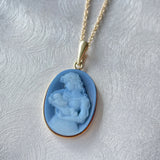 Estate 14K Yellow Gold Woman & Baby Cameo Necklace