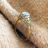 ESTATE 14K YELLOW GOLD FILIGREE RING WITH FLUSH SET .10TCW ROUND BRILLIANT DIAMOND