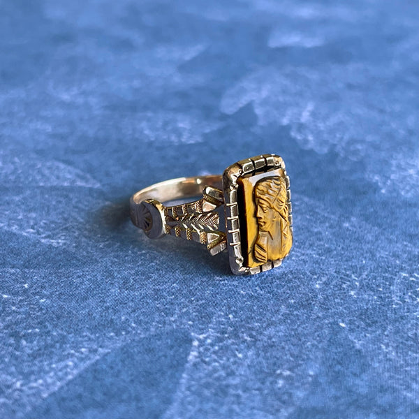 ESTATE 10K ROSE GOLD TIGER’S EYE CAMEO RING