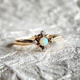 ESTATE 10K YELLOW GOLD OPAL AND DIAMOND SUNBURST RING