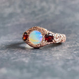 Estate 10K Rose Gold Victorian Opal & Garnet Ring – Size 10.5