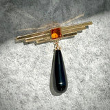 Estate 14k Yellow Gold Art Deco Revival Pin/Brooch with Citrine and Black Onyx