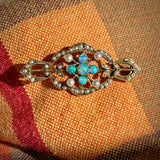 Estate 10k Yellow Gold Opal and Seed Pearl Pin/Brooch
